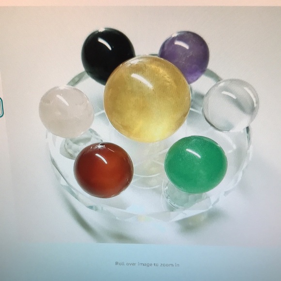 Mina Heal Set Of Seven Natural Chakra Crystal Balls with Stand NWOT - Picture 1 of 9